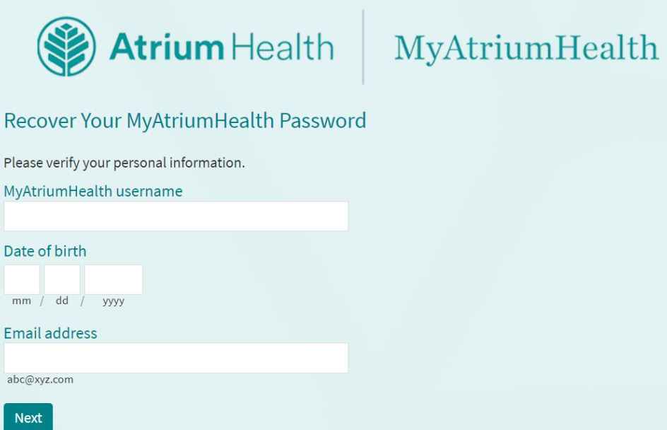 Myhr Atrium Health – Forgot Password