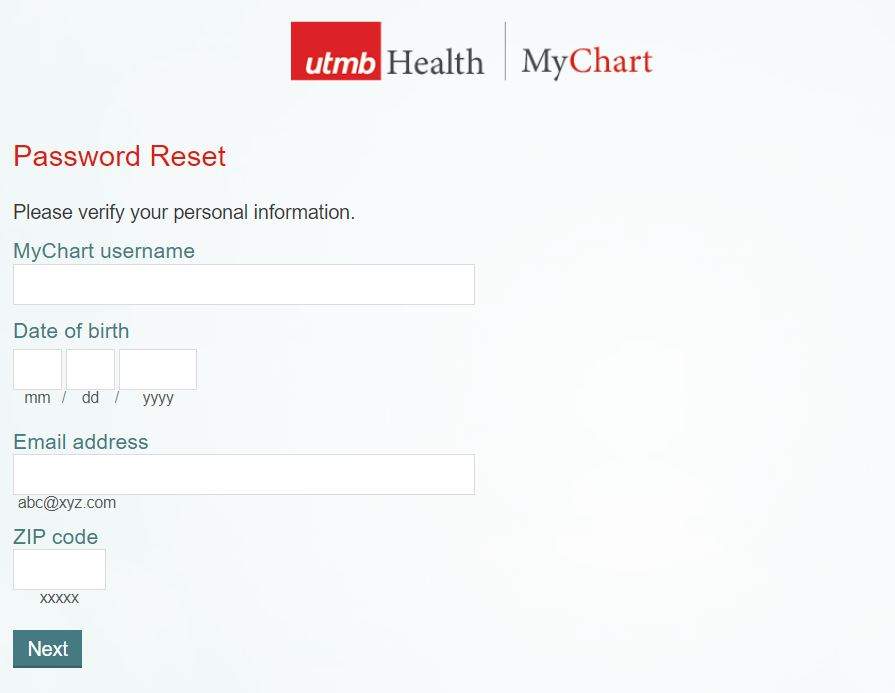 MyChart UTMB - Forgot Password